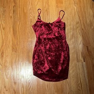 Red velvet mini dress